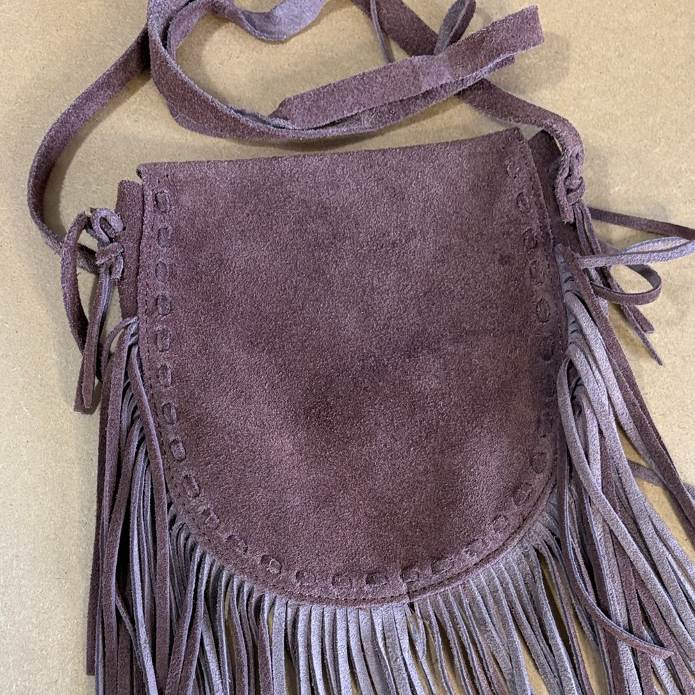 Vintage Brown Suede Crossbody Mini Bag Boho Y2K Festival Western Cowgirl Fringe - Picture 9 of 11